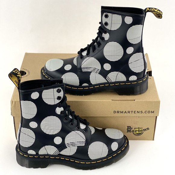 Dr Martens 1460 Black White Polka Dot Smooth Women's Boots Leather 26876009